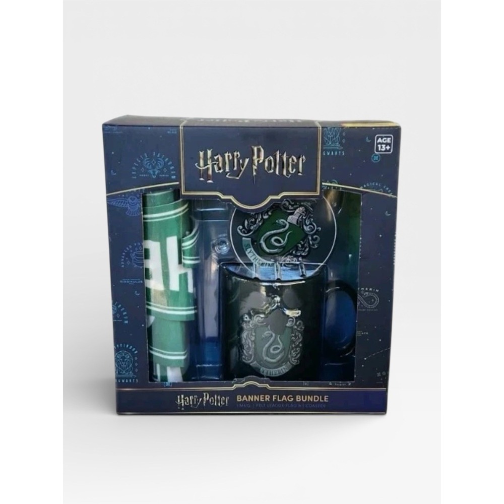 NIB Harry Potter Slytherin Flag Bundle Coaster & Coffee Cup/Mug Set